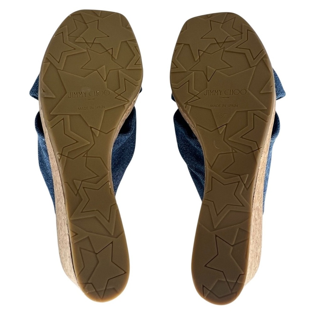 Jimmy Choo Avenue 110 Denim Wedge Sandals Knotted Upper 37 - Picture 16 of 16
